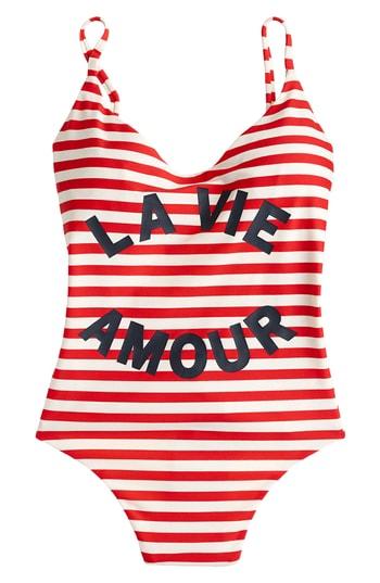 Women's J.crew La Vie Amour Stripe One-piece Swimsuit - Red
