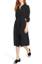 Women's Eileen Fisher Silk Georgette Crepe Shirtdress, Size - Black