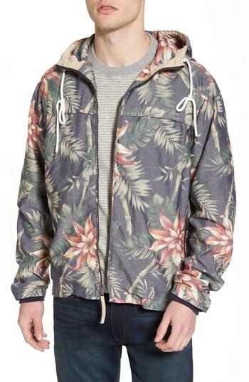 Men's Nifty Genius Print Hooded Beach Jacket - Blue