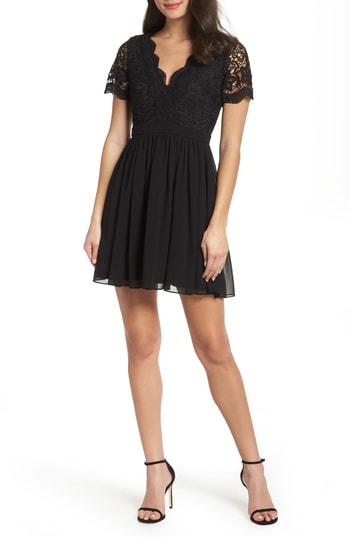 Women's Lulus Angel In Disguise Lace & Chiffon Party Dress - Black