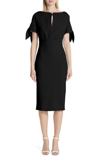 Women's Lela Rose Tie Sleeve Wool Blend Sheath Dress - Black