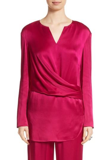 Women's St. John Collection Front Drape Liquid Crepe Blouse, Size - Red