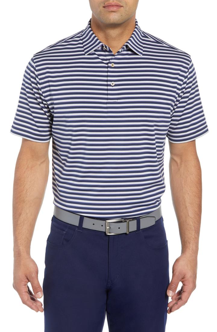 Men's Peter Millar Camelot Stripe Stretch Jersey Polo, Size - Blue