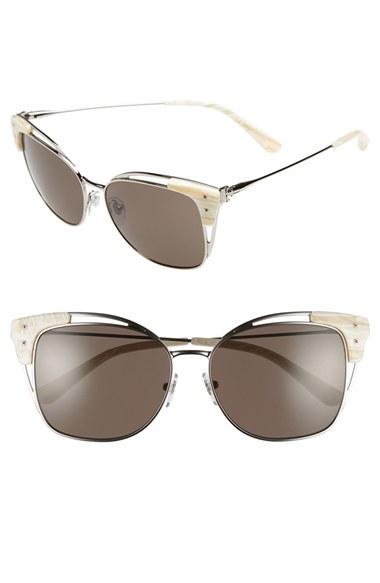 Women's Tory Burch 56mm Cat Eye Sunglasses - Silver/ Ivory Confetti