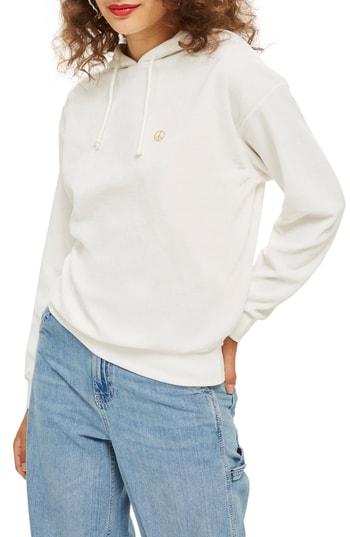 Women's Topshop Peace Sign Velour Hoodie Us (fits Like 0) - White