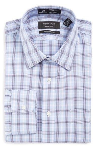 Men's Nordstrom Men's Shop Smartcare(tm) Traditional Fit Plaid Dress Shirt .5 35 - Blue