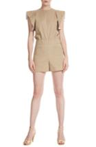 Women's Sandro Parvin Beige Contrast Ruffle Sleeve Cotton Romper Us / 38 Fr - Beige