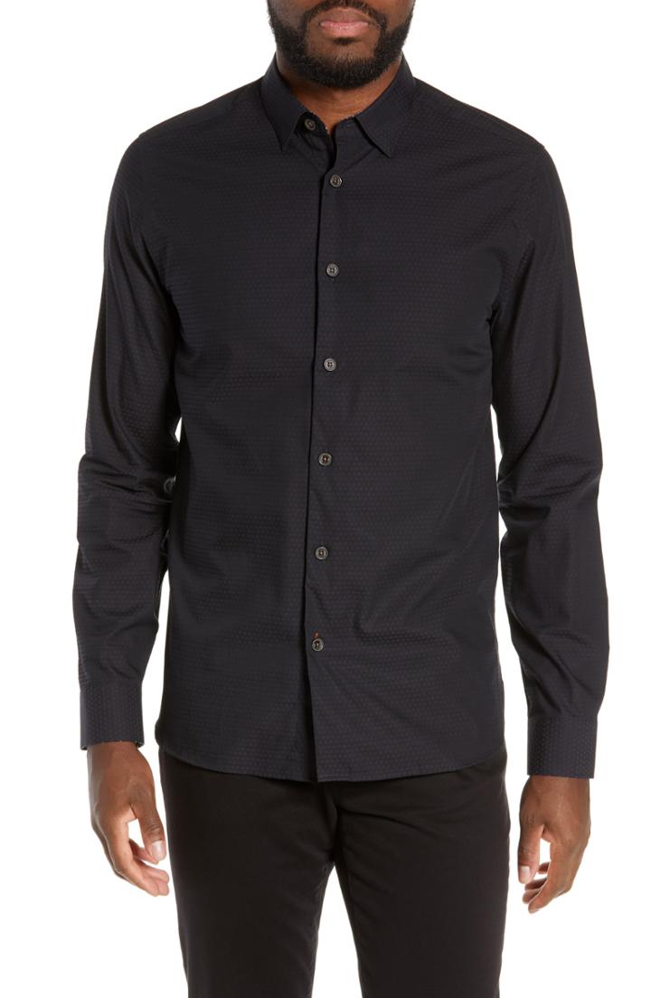Men's Ted Baker London Shadwel Slim Fit Star Print Sport Shirt (s) - Black