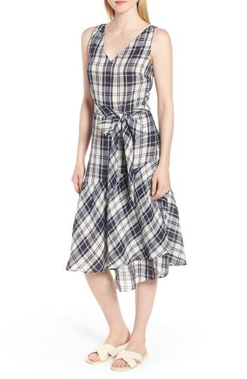Women's Nordstrom Signature Faux Wrap Plaid Dress - Blue