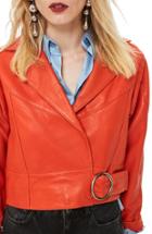 Women's Topshop Crop Leather Moto Jacket Us (fits Like 6-8) - Red