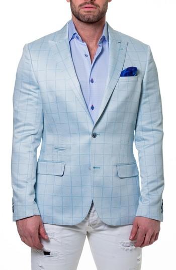 Men's Maceoo Elegance Check Windowpane Sport Coat (l) - Blue