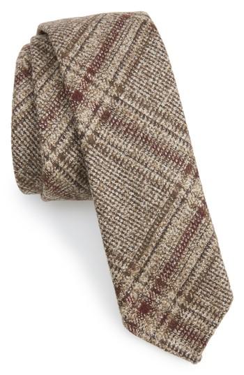 Men's Boss Glencheck Wool Blend Skinny Tie, Size - Beige
