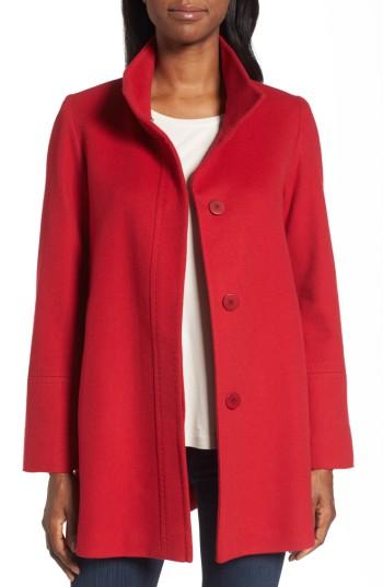 Women's Fleurette Wool Car Coat - Red