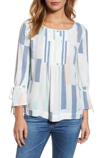 Women's Caslon Printed Tie Sleeve Blouse, Size - Blue/green