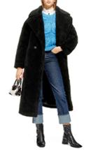 Women's Topshop Whinnie Faux Fur Borg Coat Us (fits Like 0) - Black
