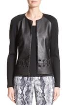 Women's St. John Collection Leather Front Milano Knit Jacket
