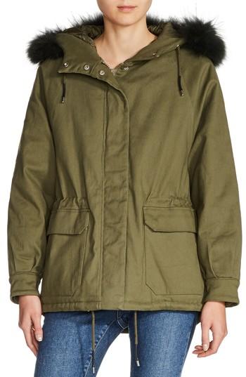 Women's Maje Faux Fur Trim Jacket - Green