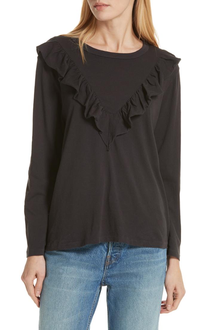 Women's The Great. The Tuxedo Ruffle Tee - Black