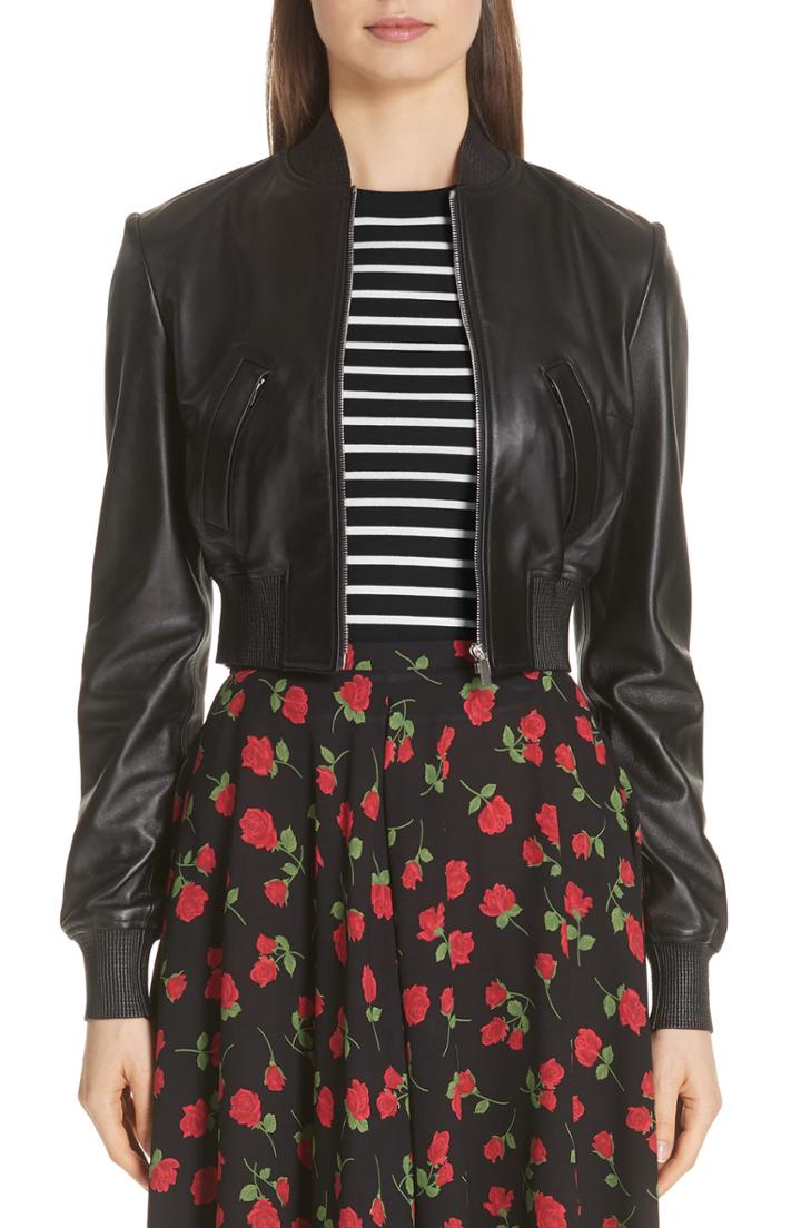 Women's Michael Kors Leather Bomber Jacket