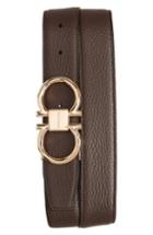 Men's Salvatore Ferragamo Double Gancio Leather Belt - Hickory/ Nero