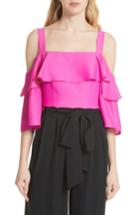 Women's Milly Audrey Ruffled Cold Shoulder Silk Top - Pink