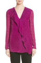 Women's St. John Collection Velvet Polka Dot Asymmetrical Blouse - Red