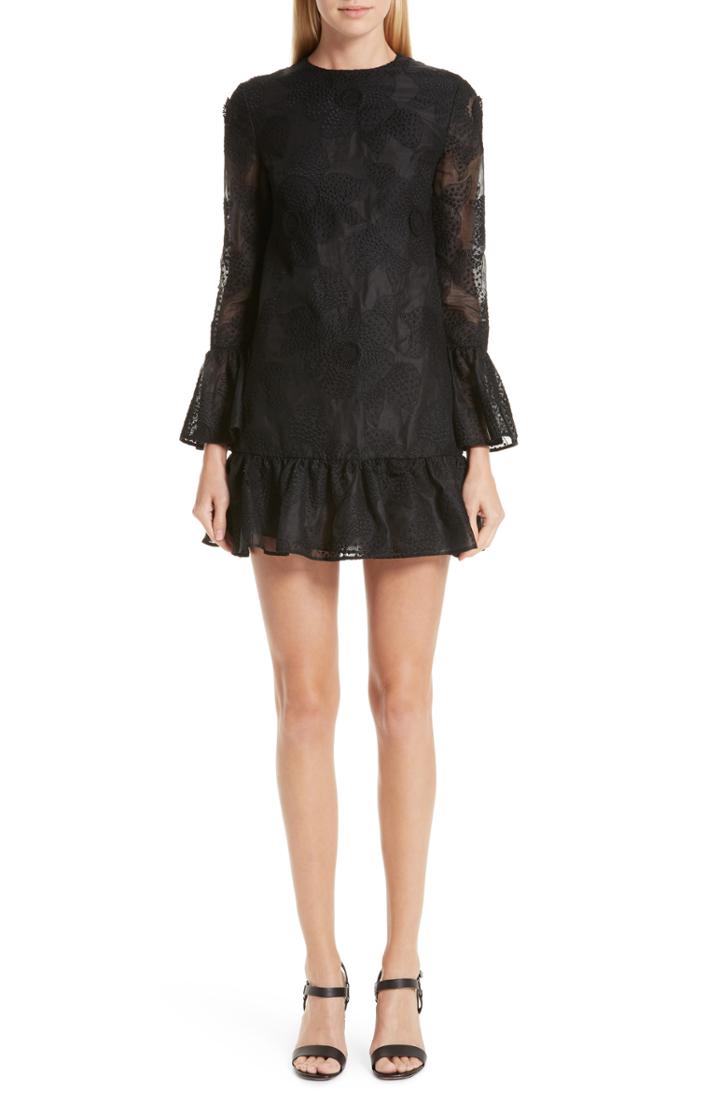 Women's Valentino Ruffle Camellia Organza Shift Dress - Black