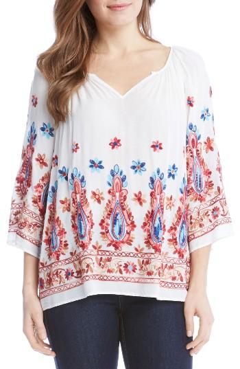 Women's Karen Kane Embroidered Split Neck Blouse