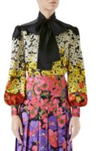 Women's Gucci Degrade Floral Print Silk Tie Neck Blouse Us / 36 It - Black