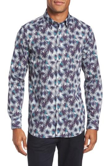Men's Ted Baker London Modern Slim Fit Palm Print Sport Shirt (xl) - White