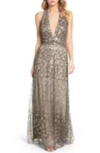 Women's Tadashi Shoji Sequin Animal Print Halter Gown