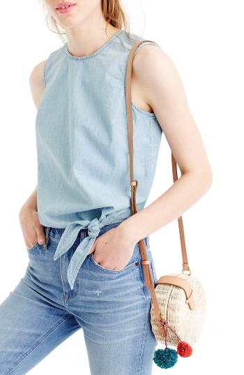 Women's J.crew Chambray Tie-waist Top - Blue