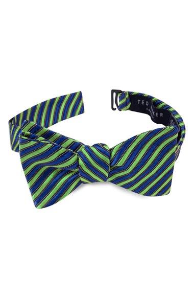 Men's Ted Baker London Stripe Silk Bow Tie, Size - Green