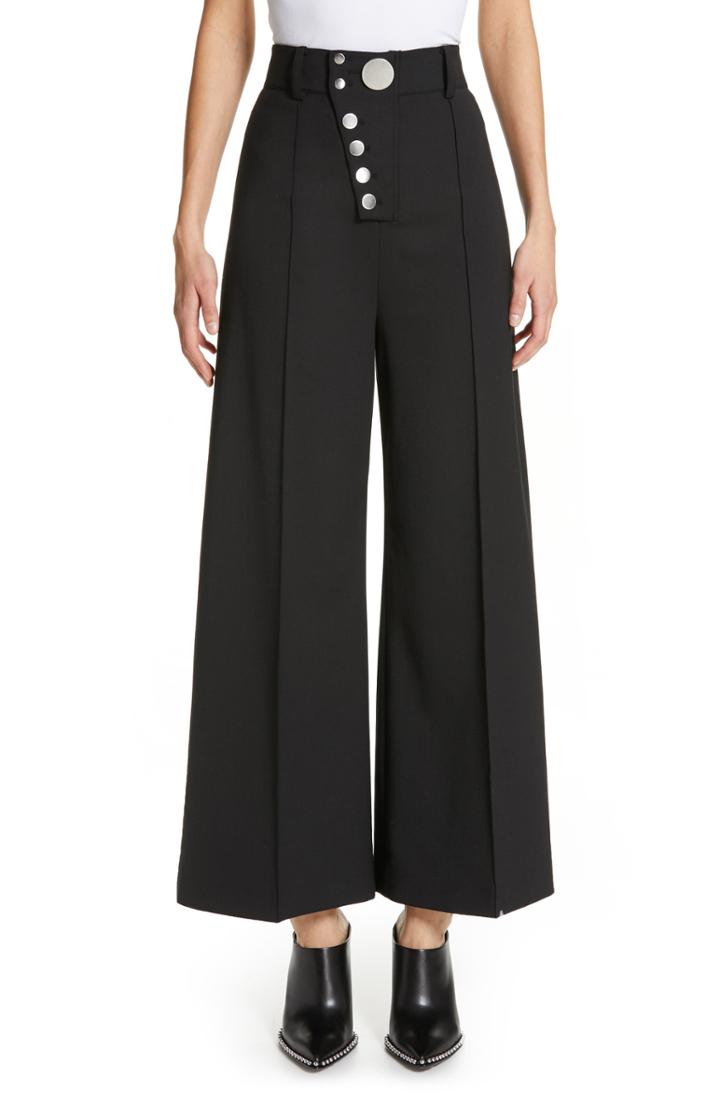 Women's Alexander Wang Asymmetrical Fly Wide Leg Pants - Black