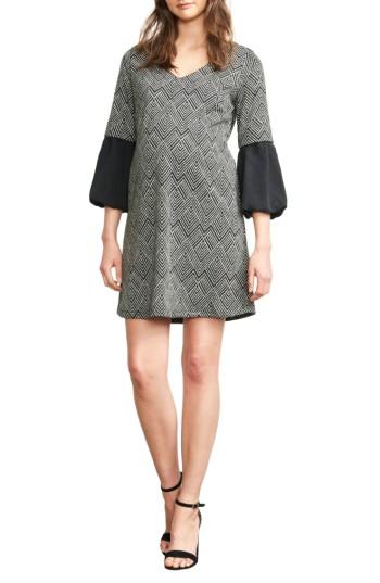 Women's Maternal America Print Bell Sleeve Maternity Dress - Black