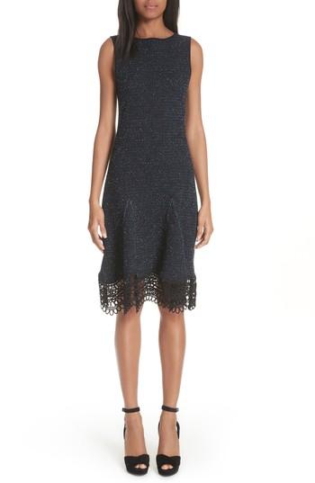 Women's Oscar De La Renta Lace Trim Tweed Knit Dress - Black