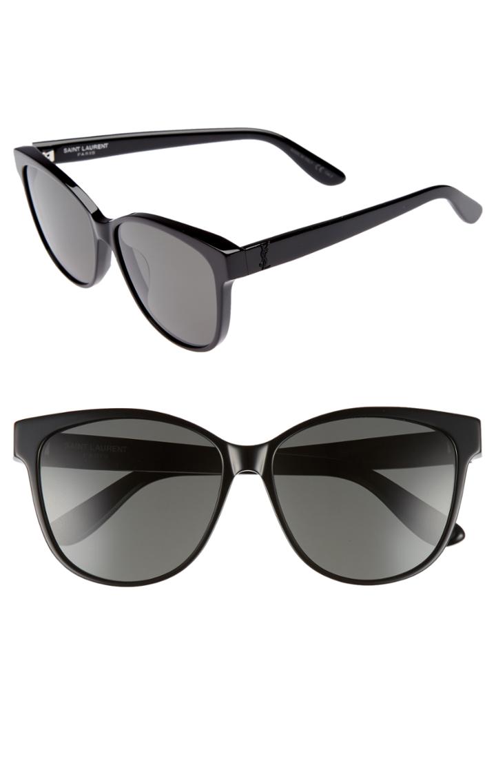 Women's Saint Laurent 58mm Cat Eye Sunglasses - Black