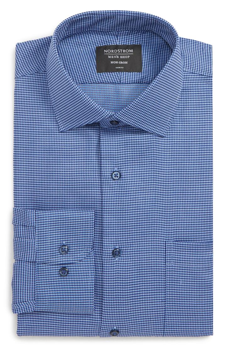 Men's Nordstrom Men's Shop Trim Fit Non-iron Geometric Dress Shirt .5 - 32/33 - Blue