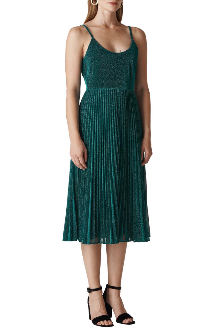 Women's Whistles Regina Sparkle Pleated Midi Dress Us / 12 Uk - Green
