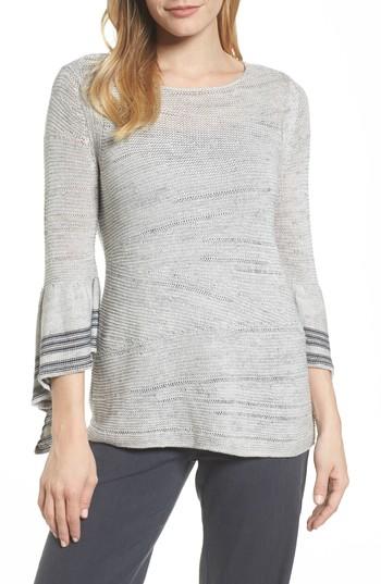 Women's Nic+zoe Traveling Stripe Bell Sleeve Top - Grey