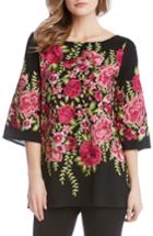 Women's Karen Kane Flower Embroidered Tunic Top - Black
