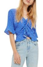 Women's Topshop Ruby Polka Dot Ruched Front Top Us (fits Like 0-2) - Blue