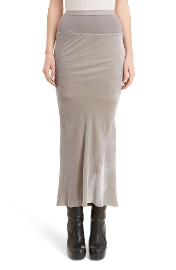 Women's Rick Owens Knit Waist Velvet Skirt Us / 44 It - Grey