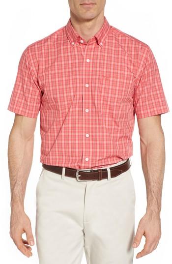 Men's Cutter & Buck Leo Plaid Easy Care Woven Shirt, Size - Orange
