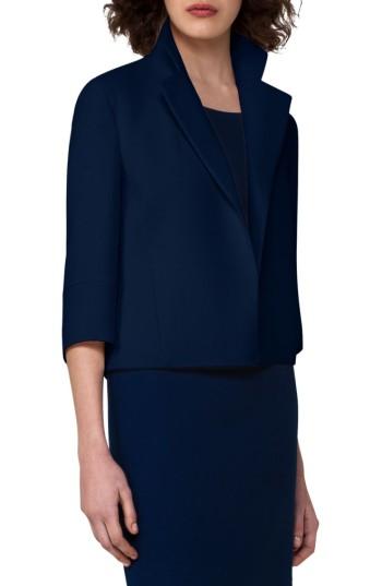 Women's Akris Double Face Wool Crepe Open Jacket - Blue