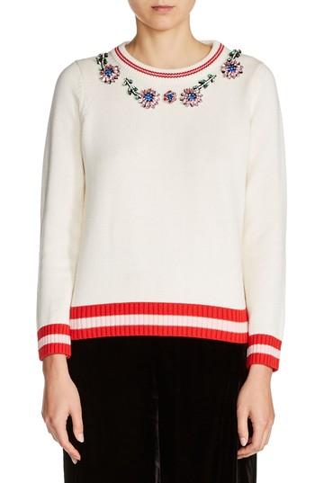 Women's Maje Embellished Cotton & Wool Sweater - White
