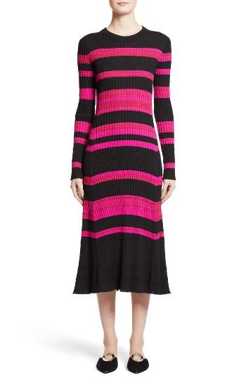 Women's Proenza Schouler Stripe Cashmere, Wool & Silk Midi Dress - Pink