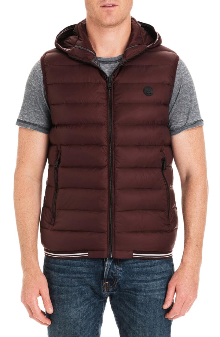 Men's Michael Kors Locke Hooded Quilted Vest - Burgundy