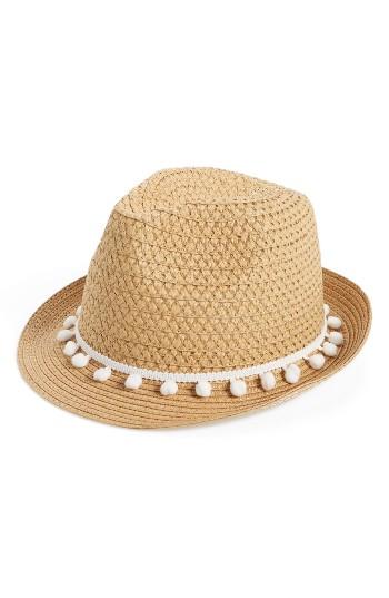 Women's Nyc Underground Pom Straw Fedora - Brown