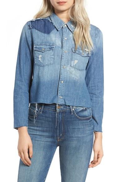 Women's Mother Super Ex's Crop Denim Shirt